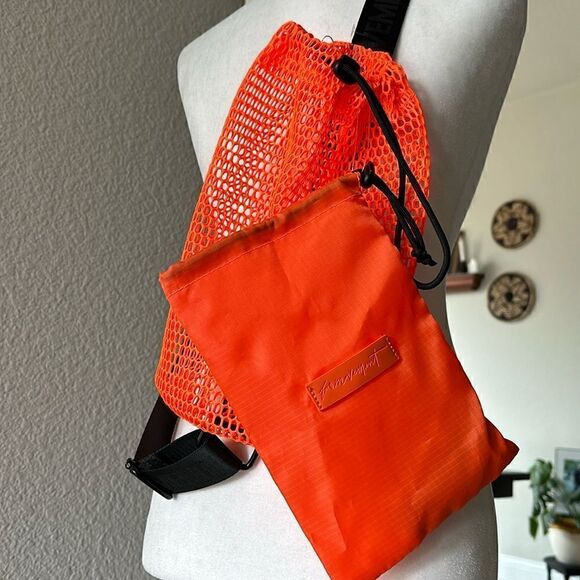 NWOT Free People Mesh Sling Royal Orange Double Bag Thick Band Crossbody Purse - Picture 7 of 12